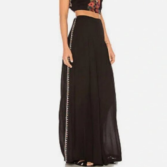 Free People Size 2 Santoshi Black Wide Leg Embroidered Boho Gauzy Pants B5 - Picture 11 of 12